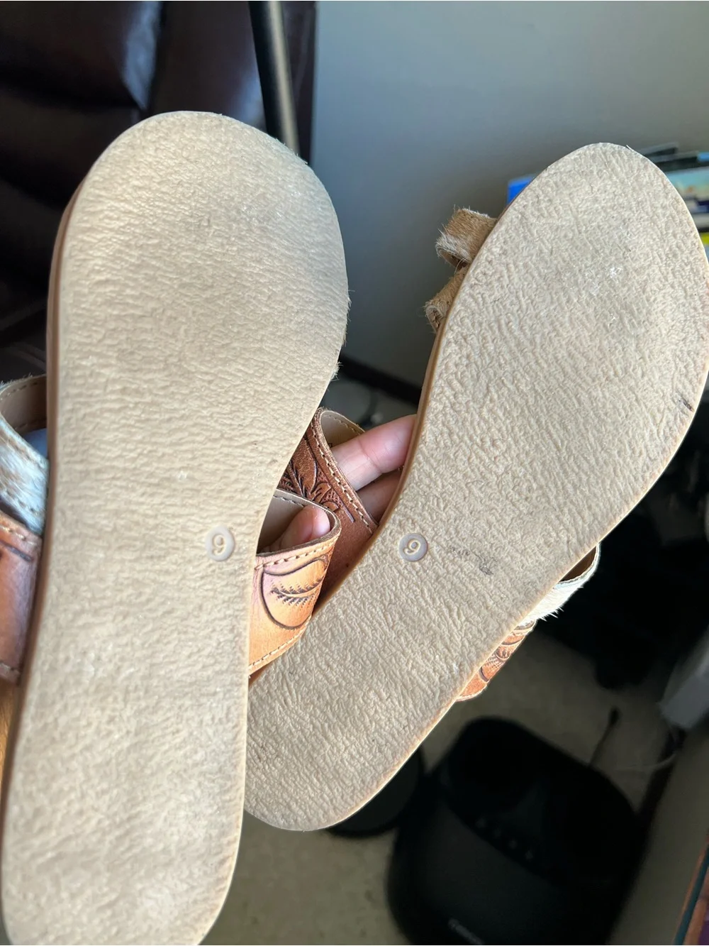 Myra Bag Tan Leather Sandals with Natural Hair-On Straps